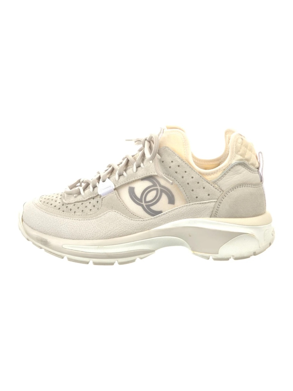 CHANEL Cream & Beige Suede Mesh Women's Sneakers